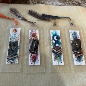 Set of Artistic Bookmarks with Tassels, handmade set of 4